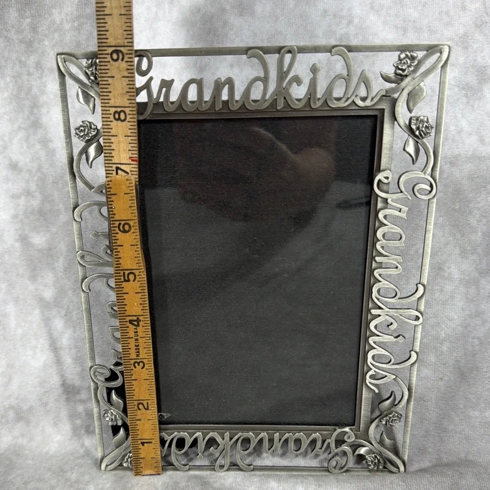 Vtg Fetco Grandkids Metal Picture Frame 5x7 Silver Openwork Floral Rose 90s Y2K